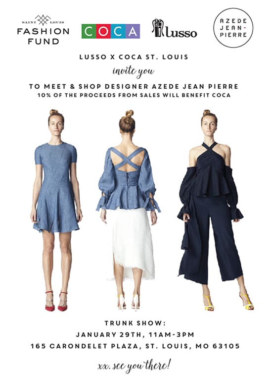 AZEDE JEAN-PIERRE trunk show at lusso to benefit COCA